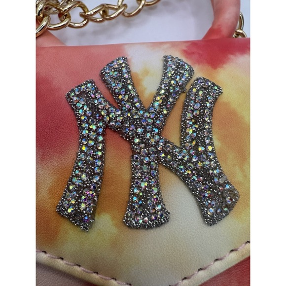 NY New York Rainbow Tie Dye Pink Rhinestone Shoulder Strap Chain Purse Handbag - Picture 6 of 11